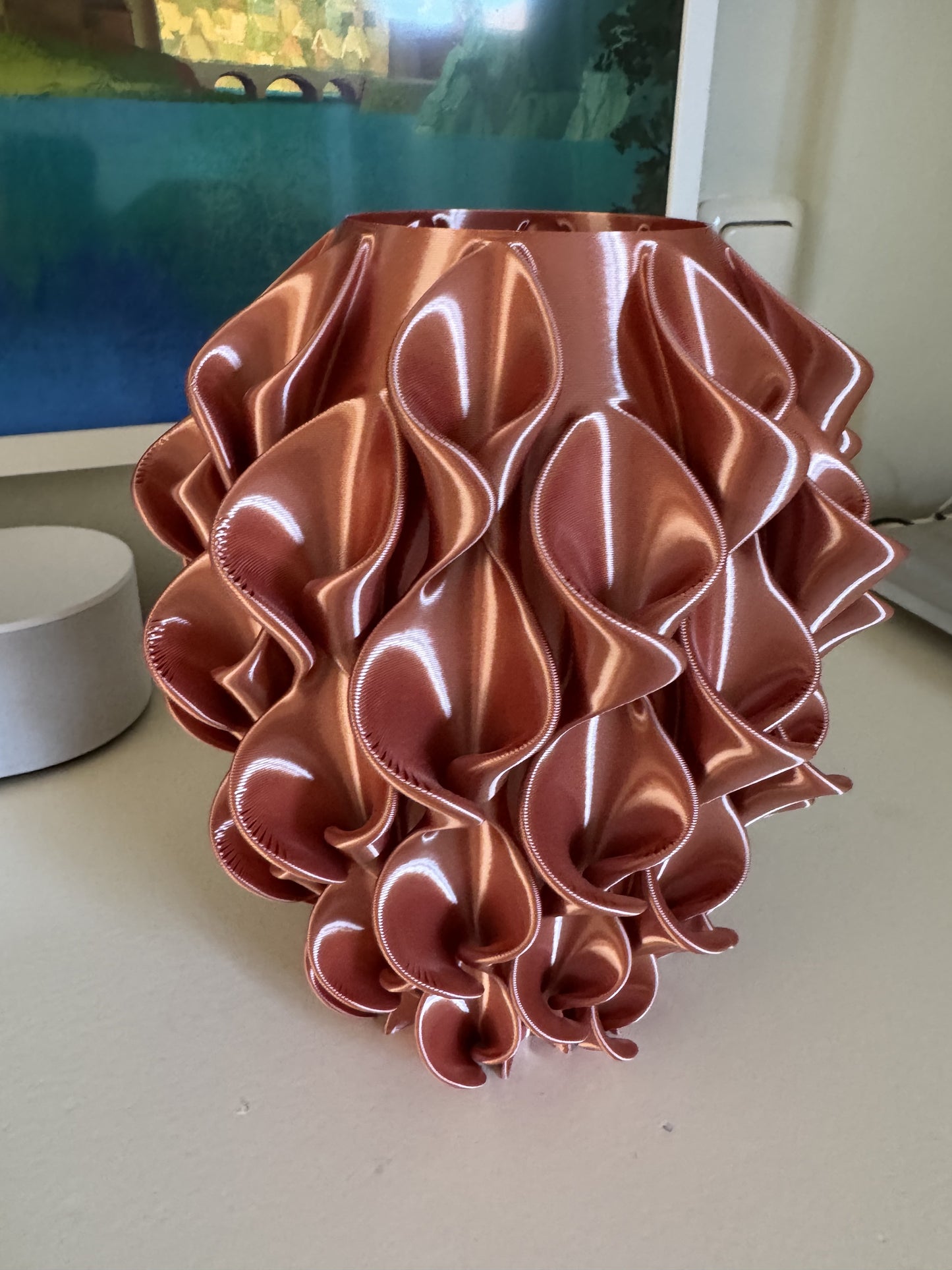 3D-Geprinte Decoratieve Vaas – Organisch Golf Patroon | Koper